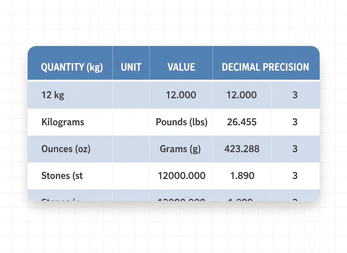 Quick Reference: 12 kg Conversion Table