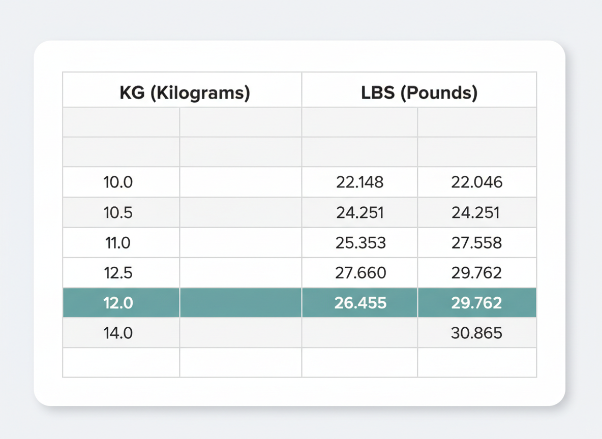 Quick Reference: 12 kg Conversion Table
