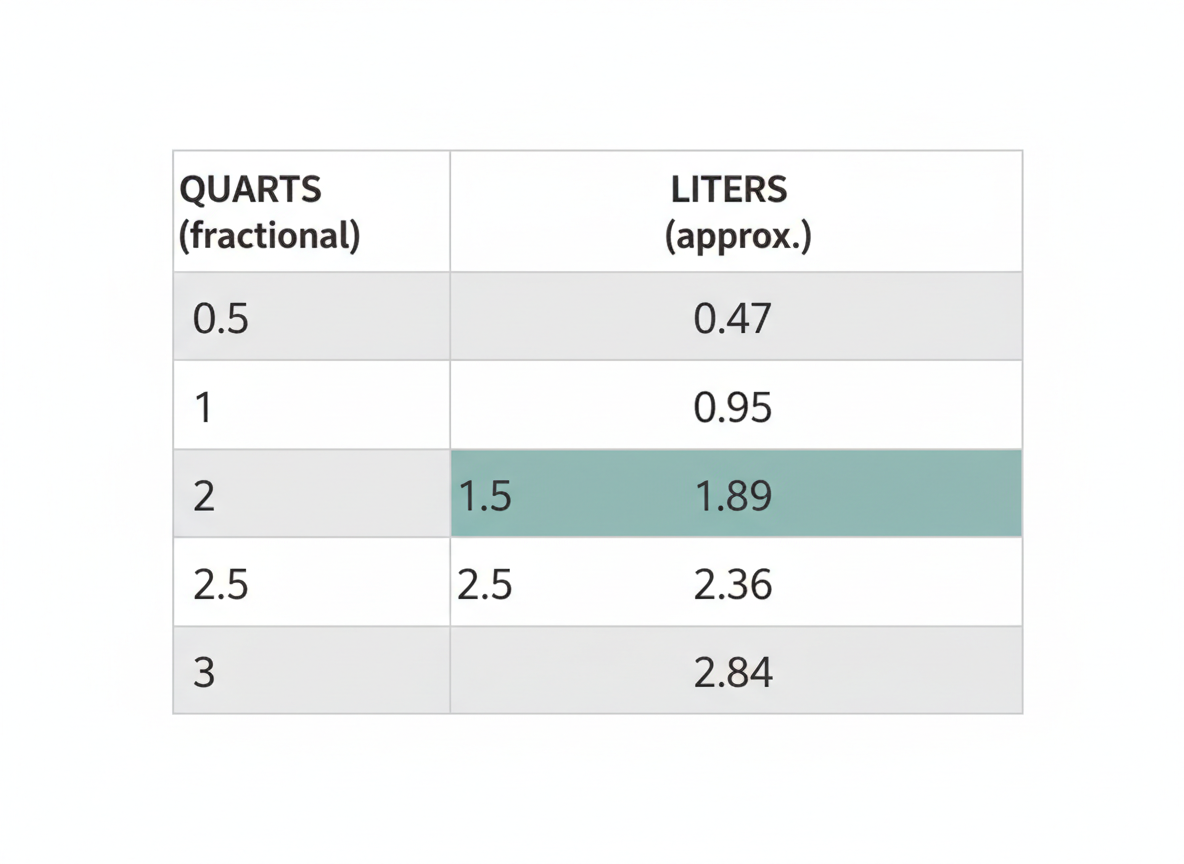 Quick Reference: Fractional Quart Conversion Table