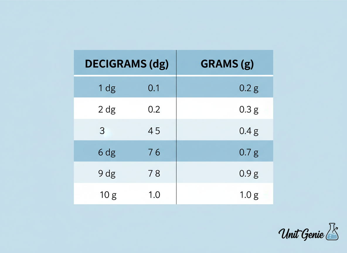 Quick Reference: Decigram to Gram Conversion Table