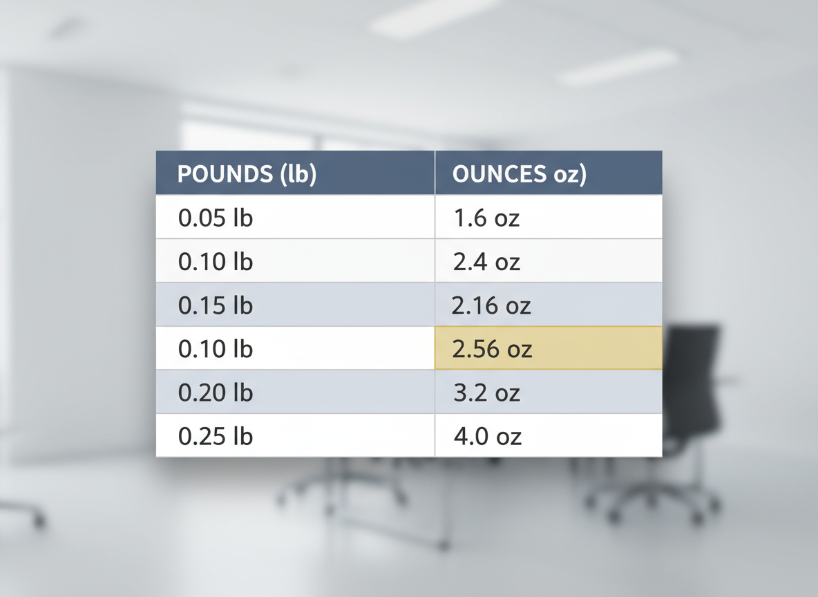 Quick Reference: Fractional Pound to Ounce Conversion Table