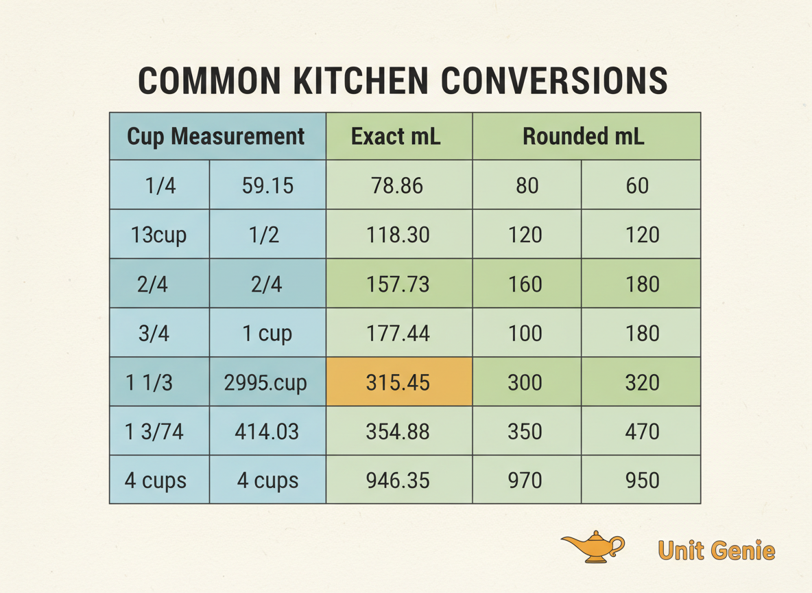 Common Fractional Cup Conversions to mL