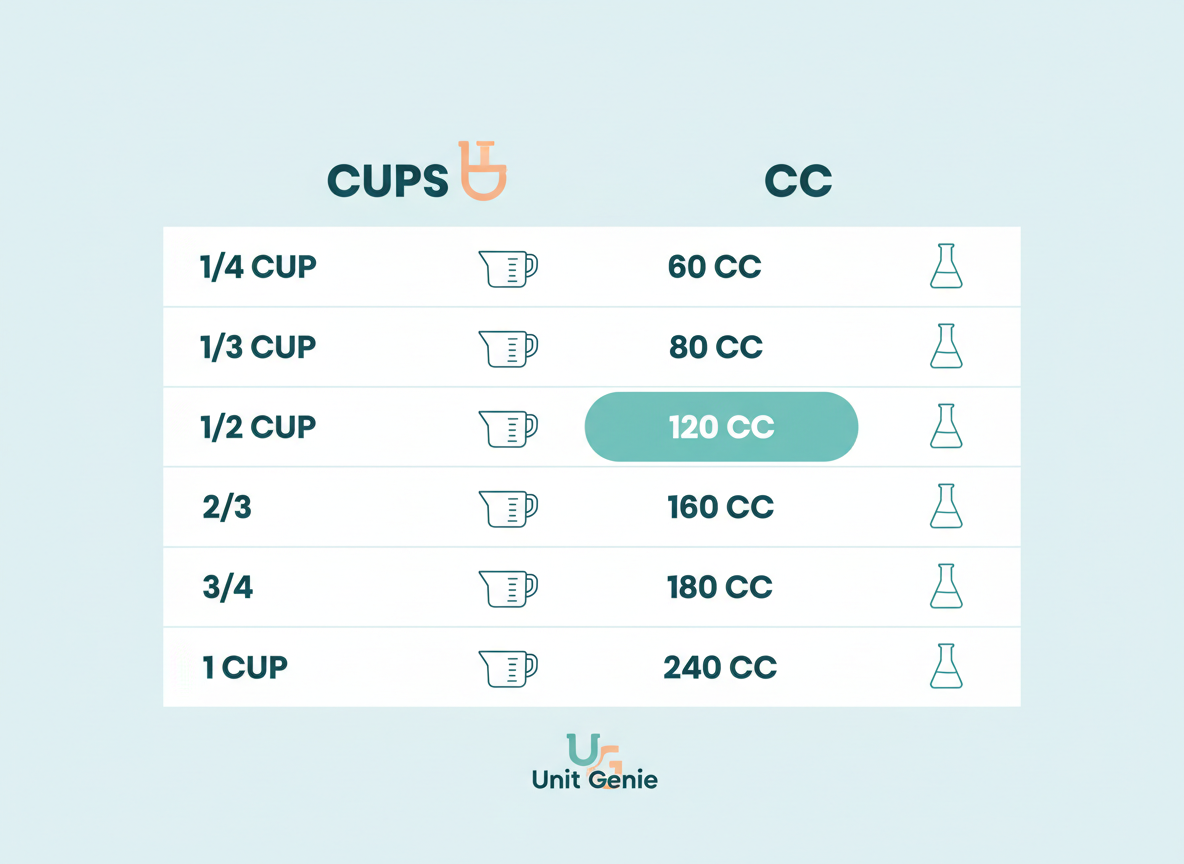 Quick Reference: Common Fractional Cup to CC Conversions