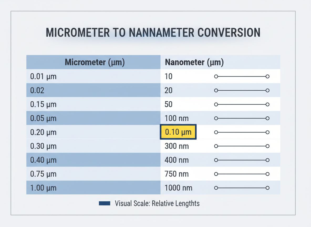 Common Micrometer to Nanometer Conversions